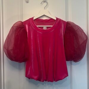 Maeve Velvet pink Puff Sleeve Blouse size M